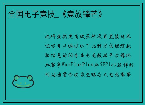 全国电子竞技_《竞放锋芒》