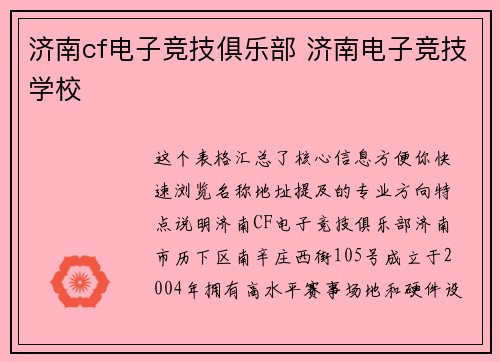济南cf电子竞技俱乐部 济南电子竞技学校